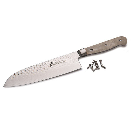 Santoku Knife for Mincing Slicing and Dicing Vegetables -  Damascus - 11-3/4" - Unfinished Kit